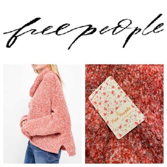 NWT Free People Red Flame BFF Cowl Neck Sweater - Picture 2 of 8
